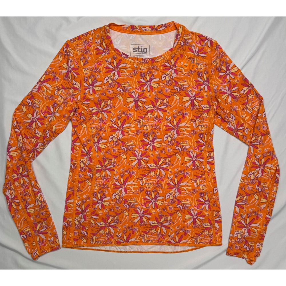 Stio Basis Power Dry Crew Womens XS Orange Floral Long Sleeve Base Layer